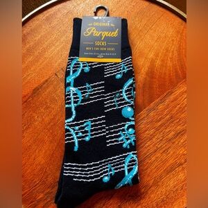 Parquet Novelty Men’s Fun Crew Socks Music Notes Sing Sock 10-13 Shoe Sz. 6-12.5